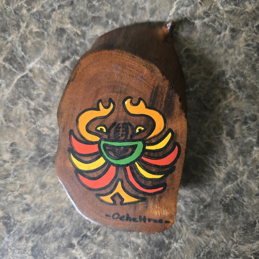 Vintage Pre-Columbian Crab Wall Plaque Hand Painted Native Wood Gamboa Canal...